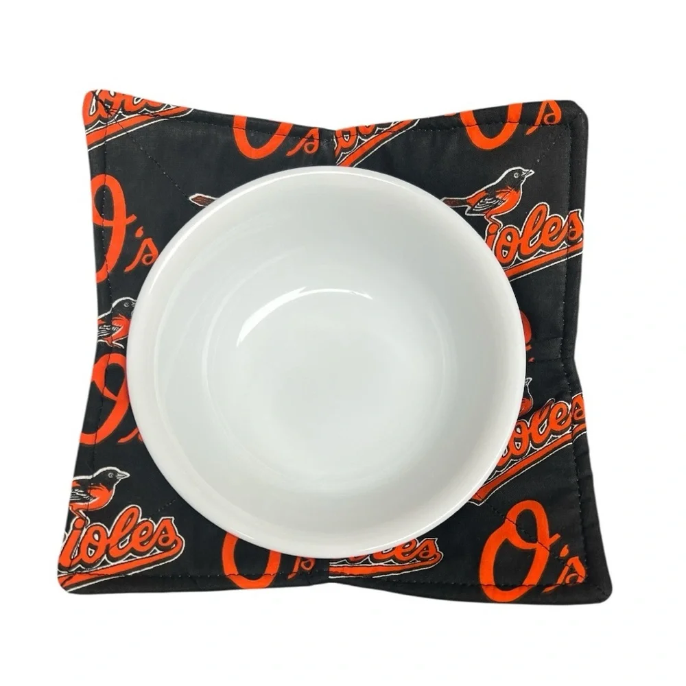 Hand Crafted Bowl Cozy Bowl Holder Microwavable  Black Orange Baltimore Orioles